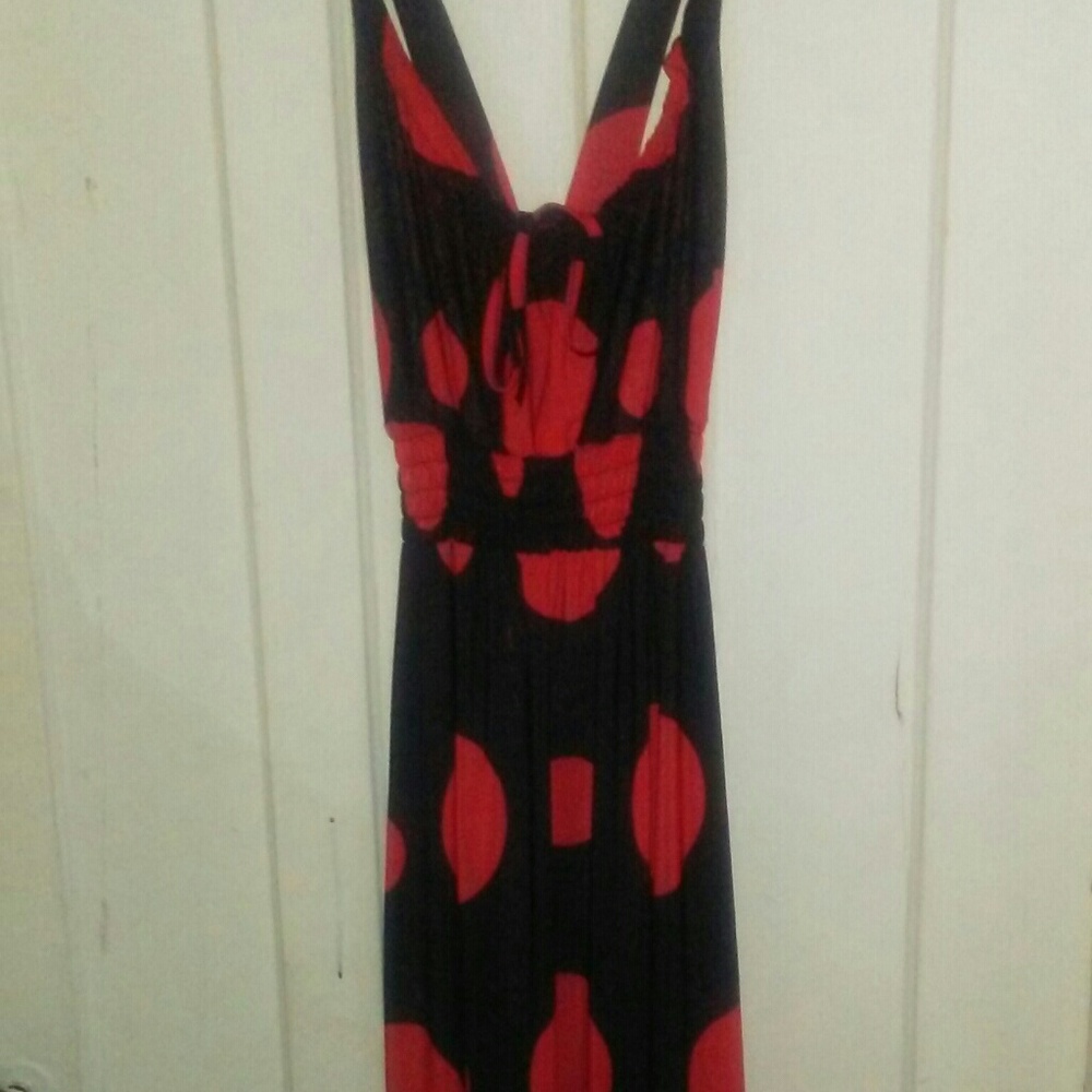 Black and red polka dot dress